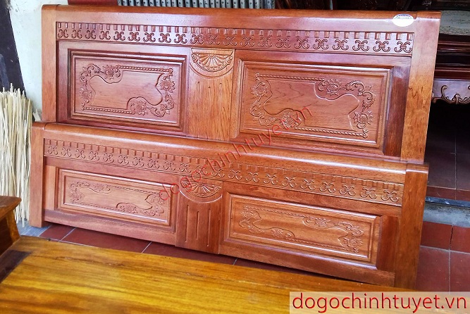 Giường gỗ xoan đào mẫu 7 thái bình